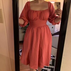 Vixen by Micheline Pitt Elegant Pinup Coral Pink Midi Dress